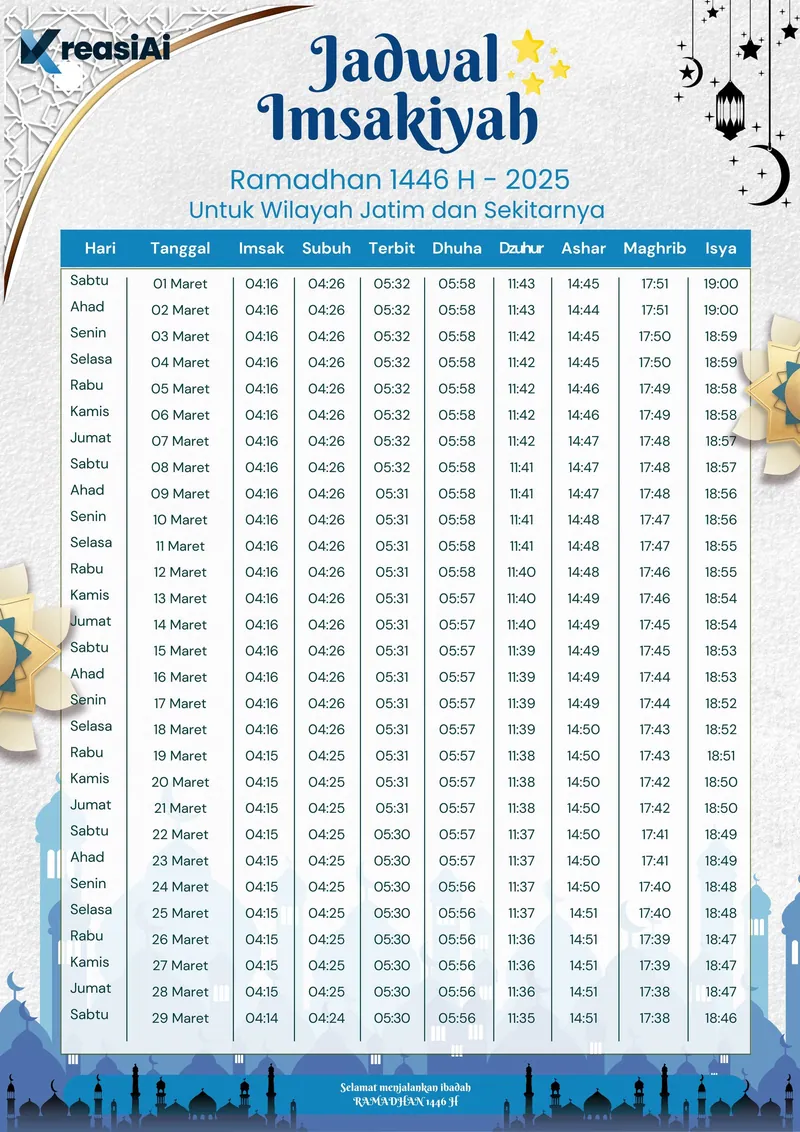 Jadwal Imsakiyah Ramadan 2025